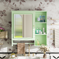 Wall Mounted Bathroom Storage Cabinet, Medicine Cabinets With Large Mirror Door, Adjustable Shelves And Three Open Storage Levels Not Include Bathroom Vanity Green 1 5 Mirror Included Bathroom Wall Mounted Mdf Glass Painted