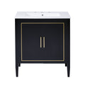 30 Inch Bathroom Vanity With Ceramic Basin, Soft Close Door, Built In Hidden Drawer Black Bathroom Solid Wood Mdf