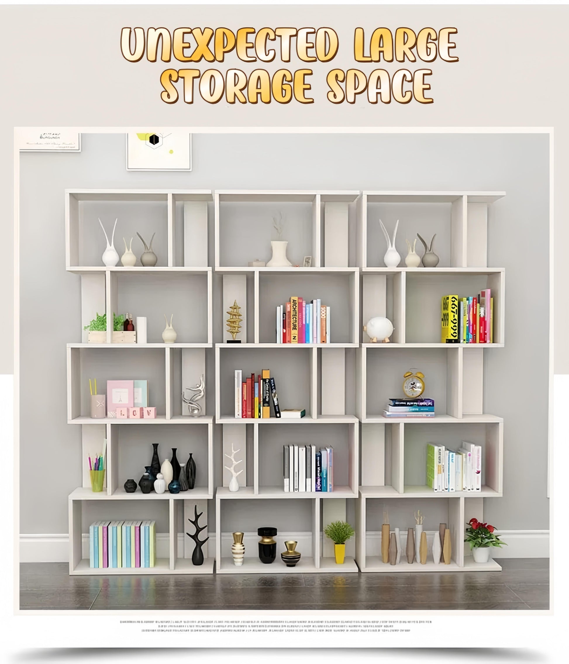 Dfw 5 Tier Geometric Storage Shelf Bookshelf, S Shaped Bookcase, Freestanding Room Divider, Industrial Home Office Decor Wood Open Storage Display Shelf For Living Room 1, White 5 White White