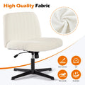 Office Chair Armless Desk Chair No Wheels, Sherpa Padded Wide Seat Home Office Chairs, 115 Rocking Mid Back Cute Computer Chair For Bedroom, Vanity, Makeup,Whtie White Foam Teddy