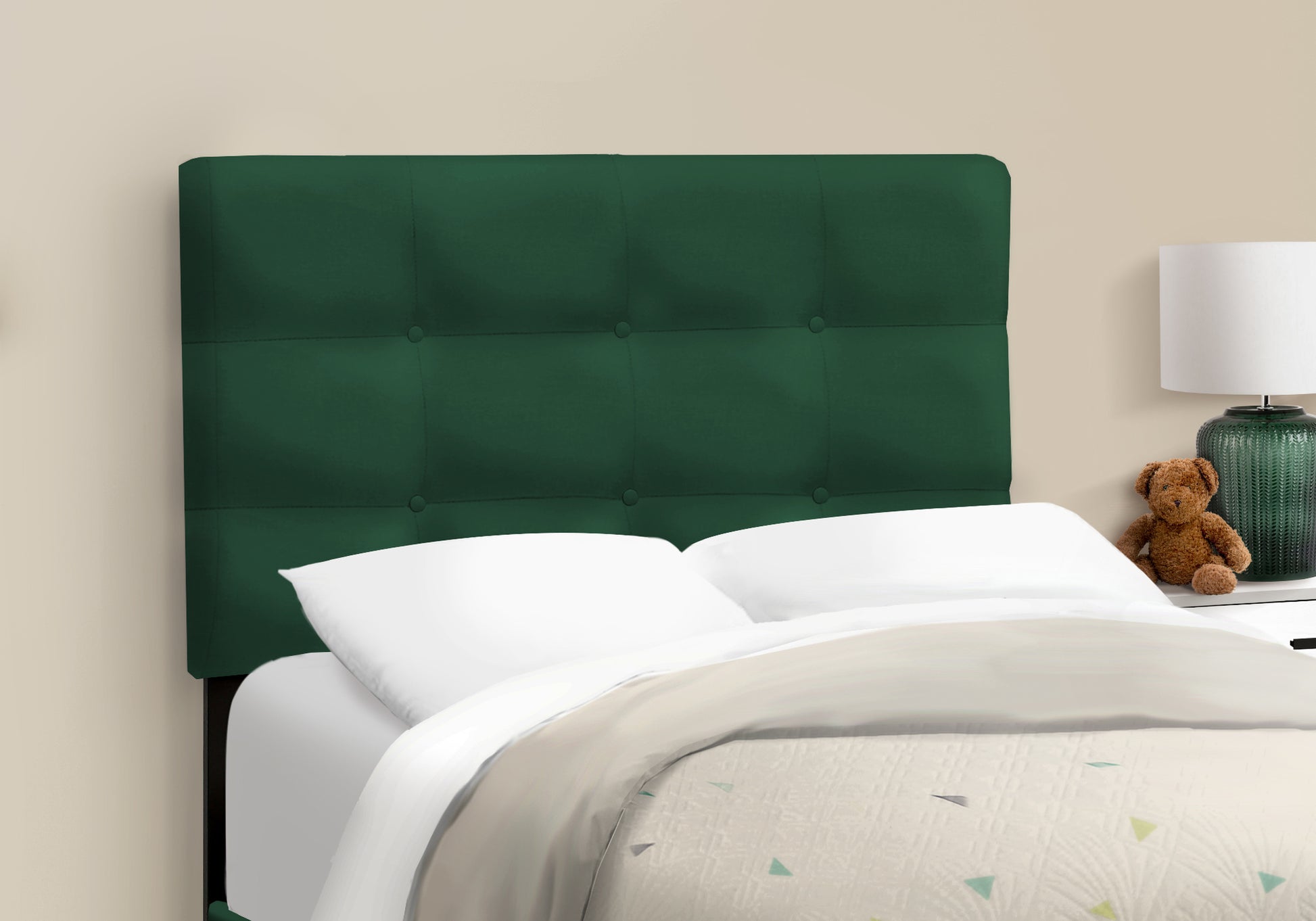 Bed, Twin Size, Upholstered, Bedroom, Frame Only, Youth, Teen, Juvenile, Green Velvet, Transitional Green Foam Velvet