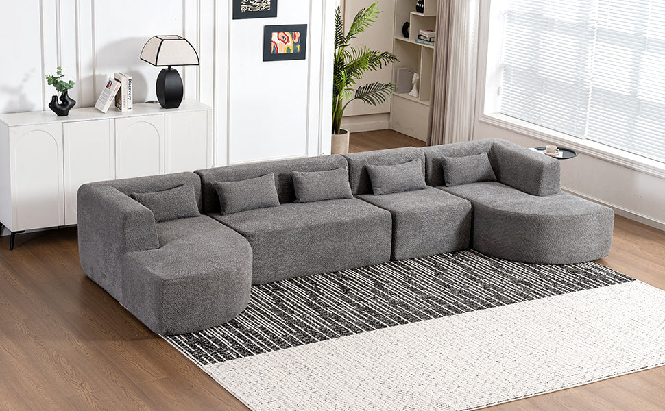 143.7" Upholstered Sofa Free Combined Sofa Couch With Two Chaise Lounge And Five Back Pillows For Living Room, Light Gray Light Gray Foam Polyester 5 Seat