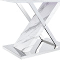 Table And Chair Set, Modern Dining Table, Imitation Marble White Top And Silver Legs, Soft And Comfortable Dining Chair, Perfect For Dinner, Meetings, Home And Office Decor Black Silver Glass Metal