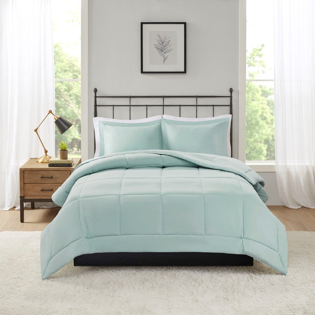 Microcell Down Alternative Comforter Mini Set Queen Blue Microfiber