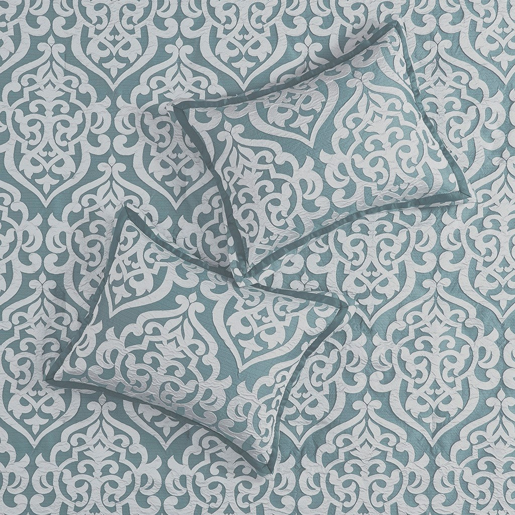 8 Piece Jacquard Comforter Set Aqua Silver King King Aqua Silver Polyester