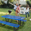 6 Ft. Rectangular Outdoor Steel Picnic Table With Umbrella Pole In Blue Blue Carbon Steel