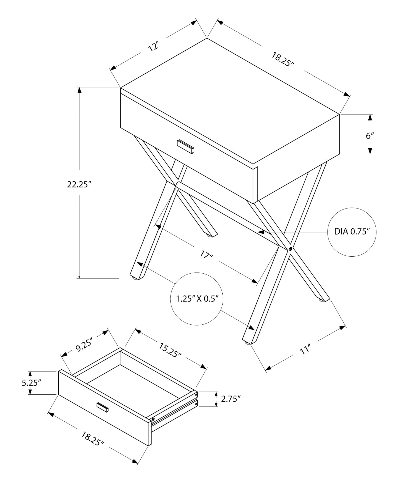 Accent Table, Side, End, Nightstand, Lamp, Storage Drawer, Living Room, Bedroom, Grey Laminate, Chrome Metal, Contemporary, Modern Grey Particle Board