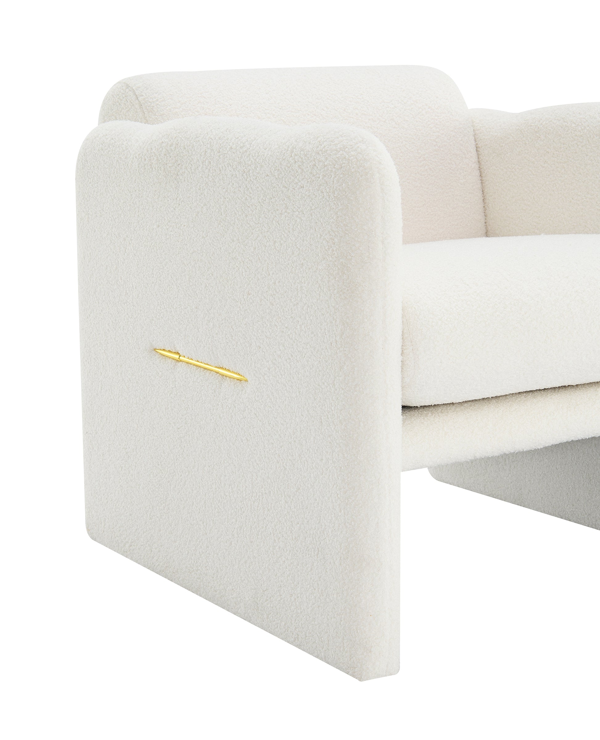 Arm Chair With Waved Arms, Metal Decoration On Both Side Arms, Accent Chair For Primary Living Space, Living Room, Bedroom,Teddy Fabric, White White Primary Living Space Modern Foam Plywood