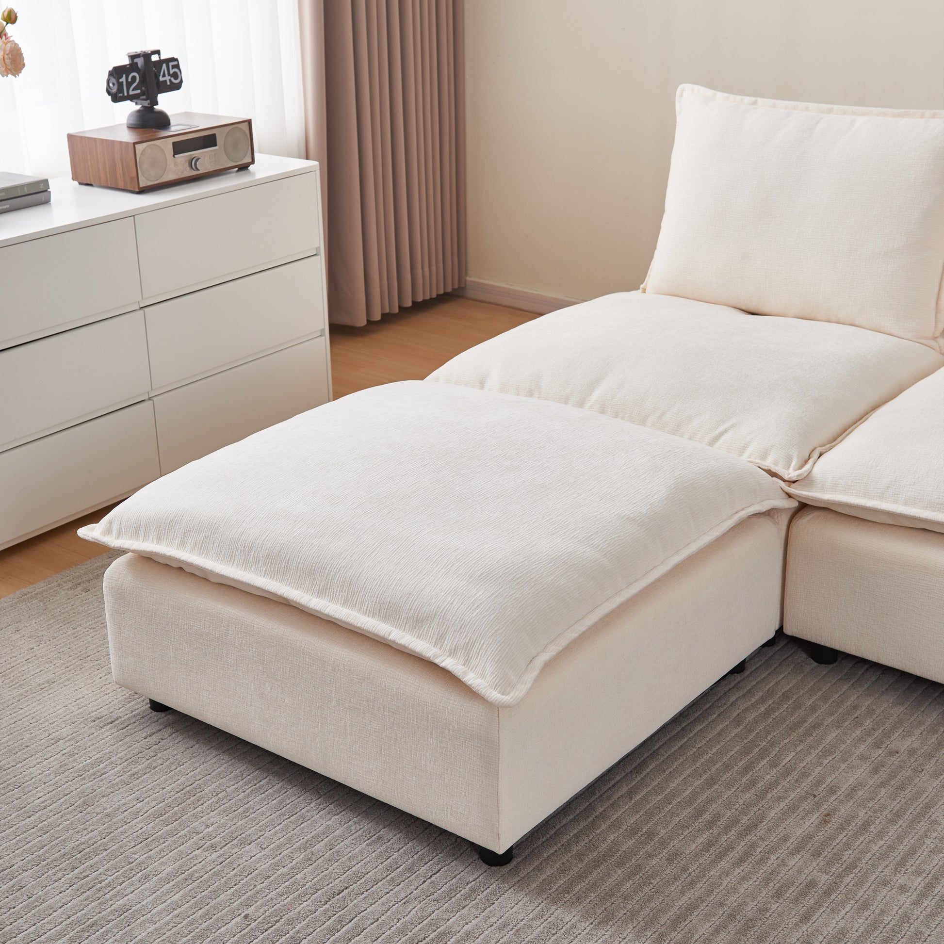 Modern Armless Accent Chair, Single Sofa Couch With Ottoman Compact Design, Space Saving Seating For Living Room, Bedroom, Apartment, Office Beige Wood Medium Soft Foam Chenille 1 Seat