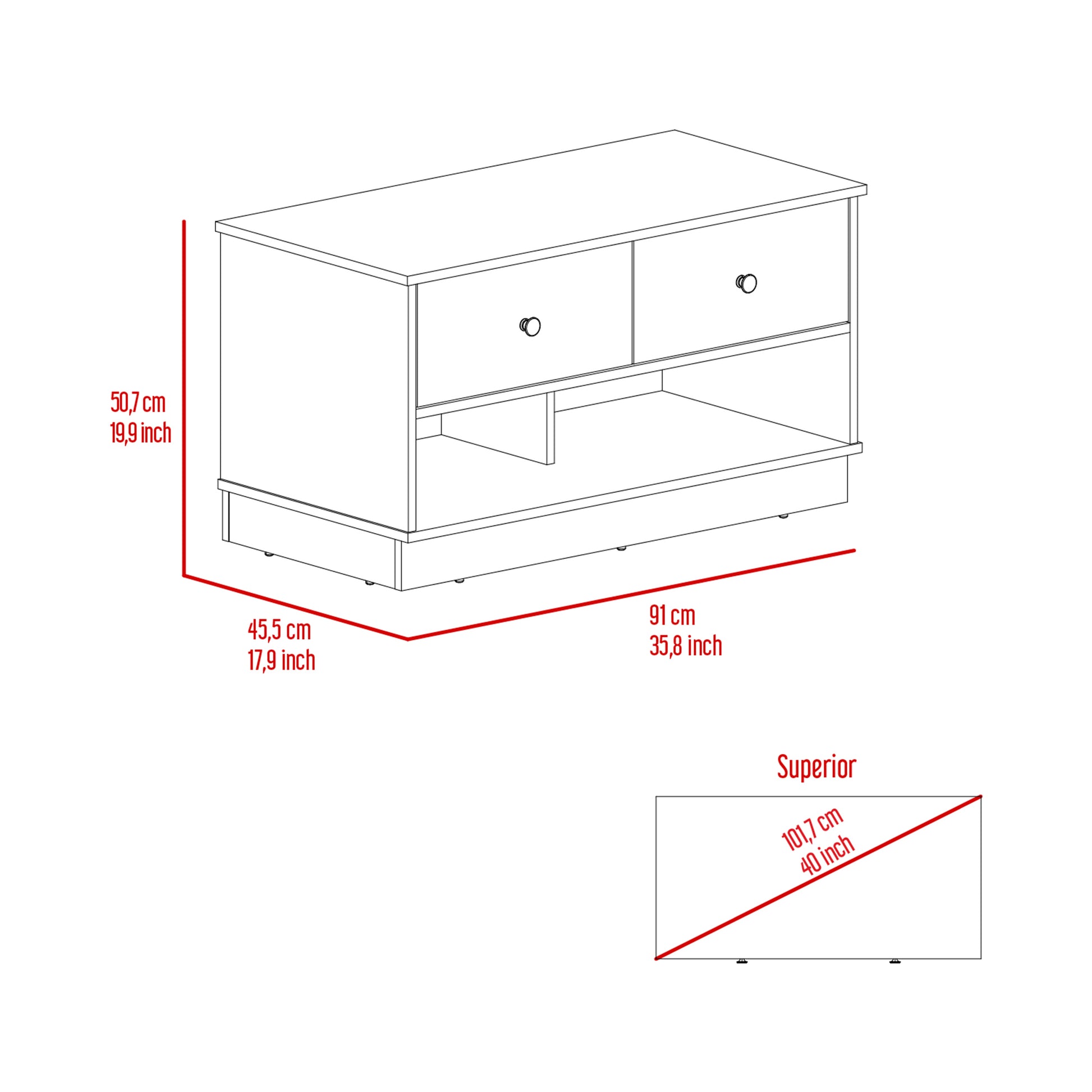 Tulip Storage Bench, Two Drawers, Two Shelves Beige Melamine Engineered Wood