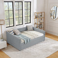 Full Size Daybed With Trundle Upholstered Sofa Bed, With Vertical Stripes, Linen Fabric, Grey 82.5