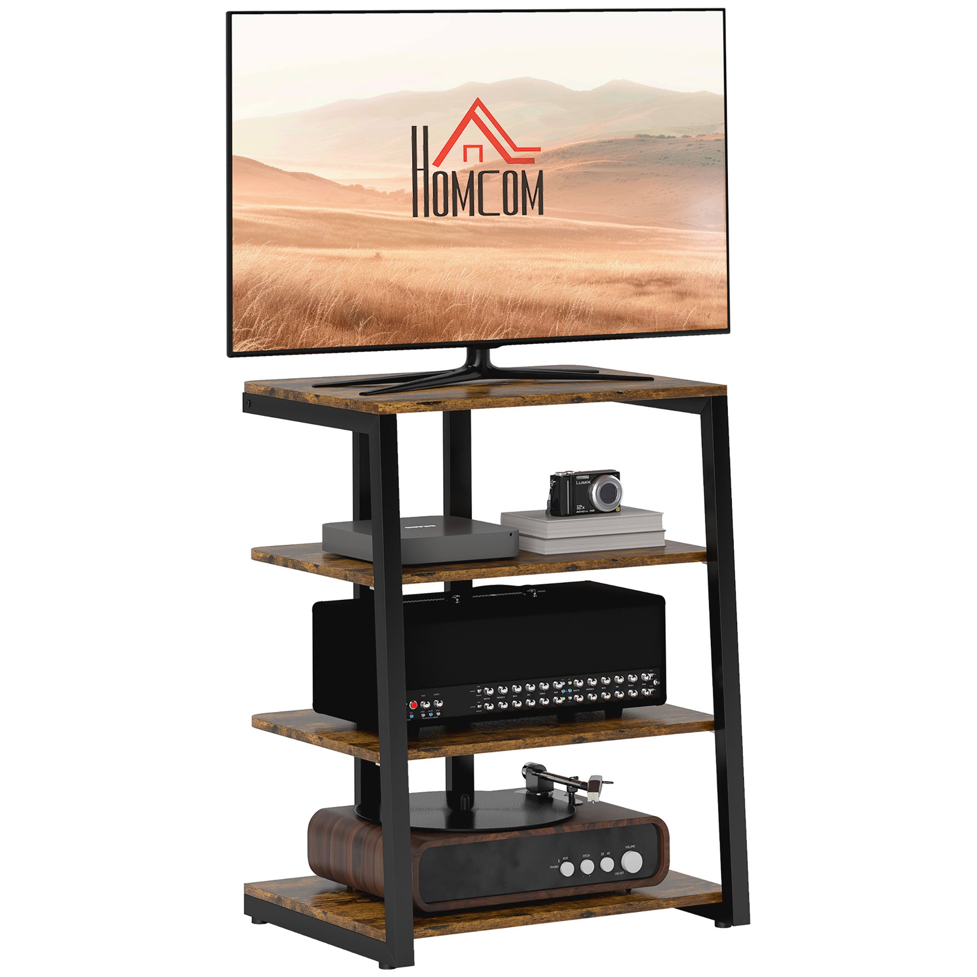 Homcom Tv Stand For 28 Inch Tvs, Entertainment Center With Adjustable Shelves And Extension Lead Holder, Small Tv Table With Storage For Living Room, Rustic Brown Rustic Brown 39 Inches Or Less Particle Board