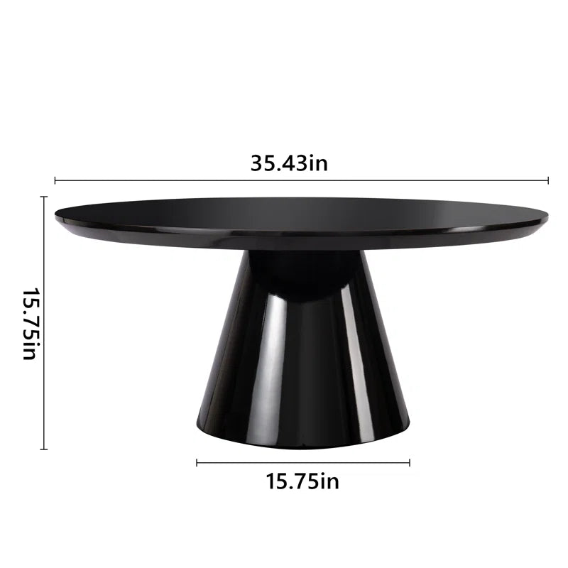 Modern Black Cone Coffee Table For Living Room, High Gloss Finish, 35.4In Diameter Black Desk And Hutch Primary Living Space Minimalist,Modern Freestanding Round Coffee & End Tables Glossy Round Mdf