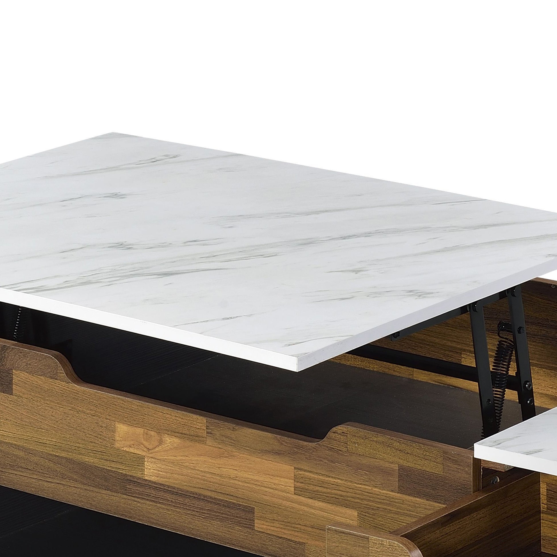 White And Walnut Coffee Table With Lift Top White Black Primary Living Space Modern Rectangular Wood Plastic