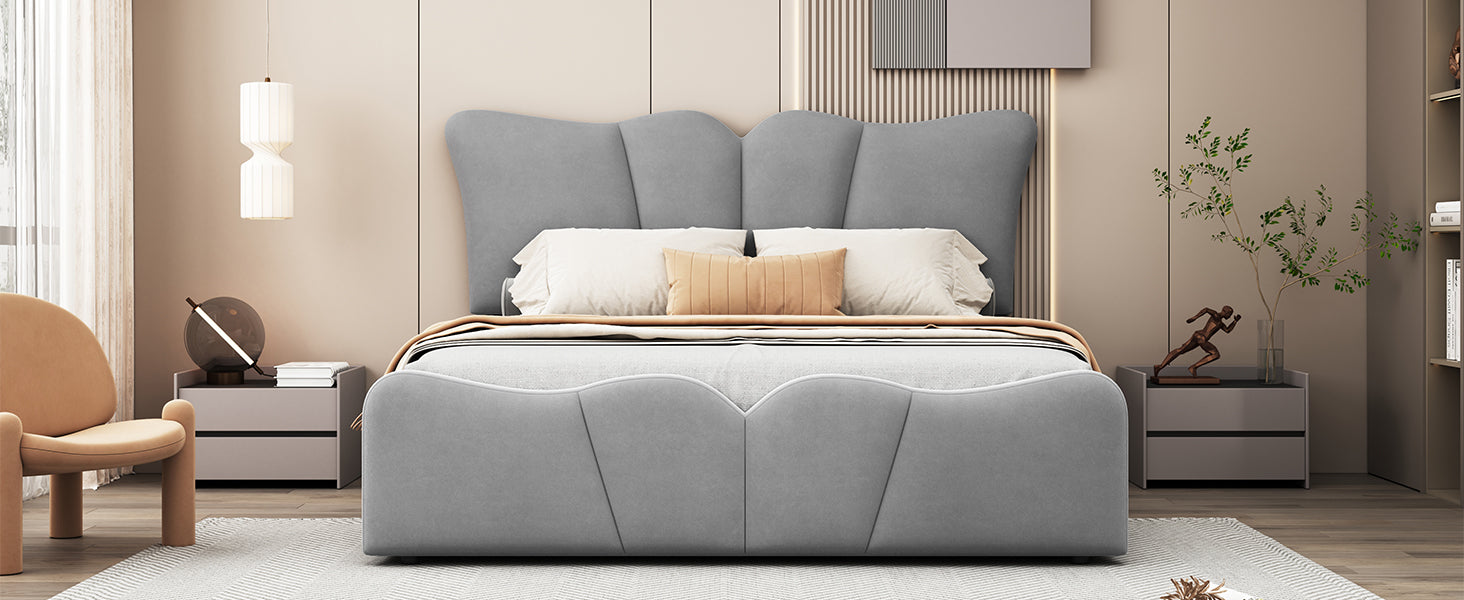 Full Size Upholstered Platform Bed Velvet Upholstered Bed, Gray Full Gray Velvet