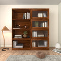 Bookcase Contemporary Closed Back Glass Doors Office Storage Cabinet Floor To Ceiling Low Cabinet Bookcase Against Wall Dustproof Bookshelf Walnut Mdf