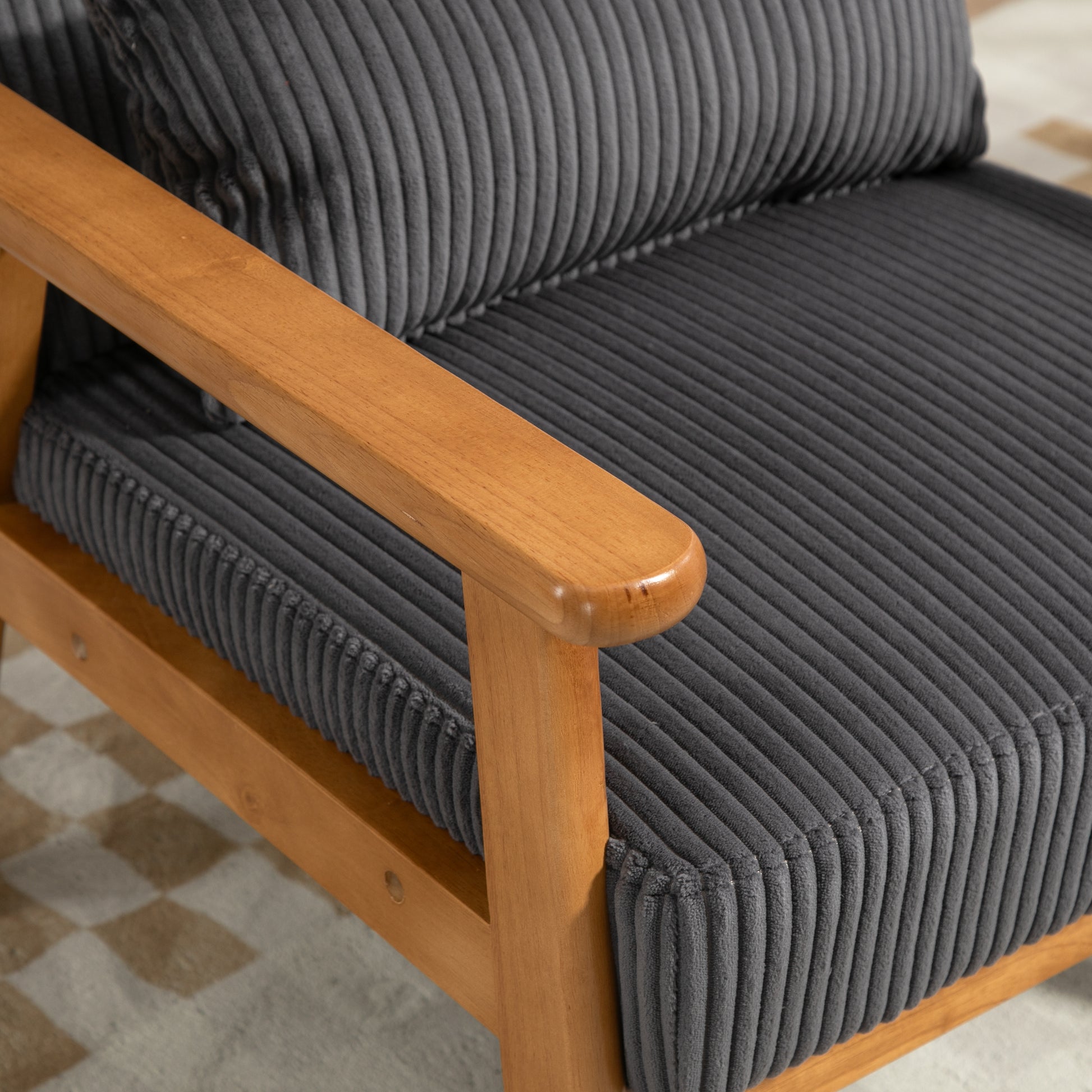Leisure Chair With Solid Wood Armrest And Feet, Leisure Chair, Wood Frame, Velvet, L, Solid Rubber Wood Legs, Mid Century Modern Accent Chair, For Living Room Bedroom Studio Chair Dark Gray Corduroy