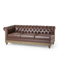 Mirod Comfy Large Sectional Sofa With Wooden Legs, Retro Style For Living Room Dark Brown Pu 6 Seat