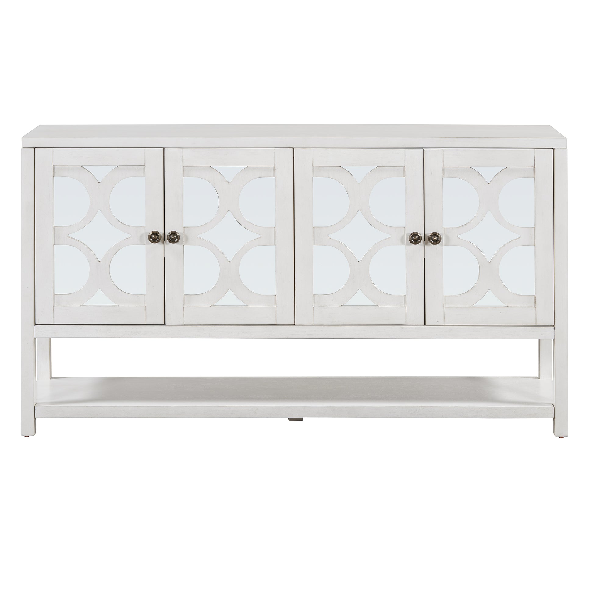 Elegant Retro Console Table Storage Cabinet Sideboard With Mirrored Doors, Spacious Shelves, And Durable Acacia Wood Legs Perfect For Living Room, Dining Room, Or Entryway Antique White Antique White Primary Living Space Solid Wood Mdf