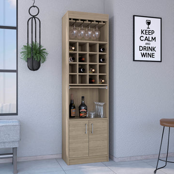 Being Kava Bar Cabinet, Double Door, Two Shelves, Sixteen Built In Wine Rack Light Pine Beige Particle Board Particle Board