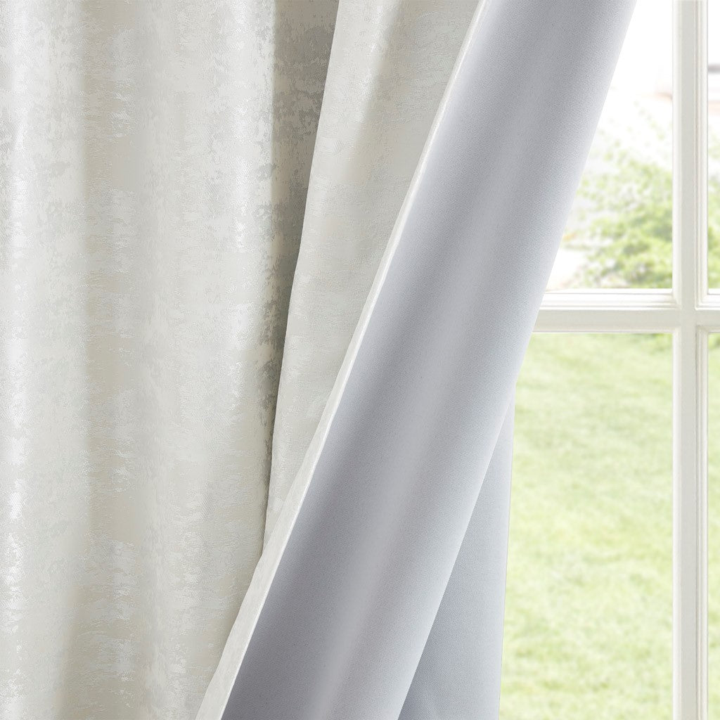 Jacquard Lined Total Blackout Rod Pocket Back Tab Curtain Panel Only 1 Pc Panel White Polyester