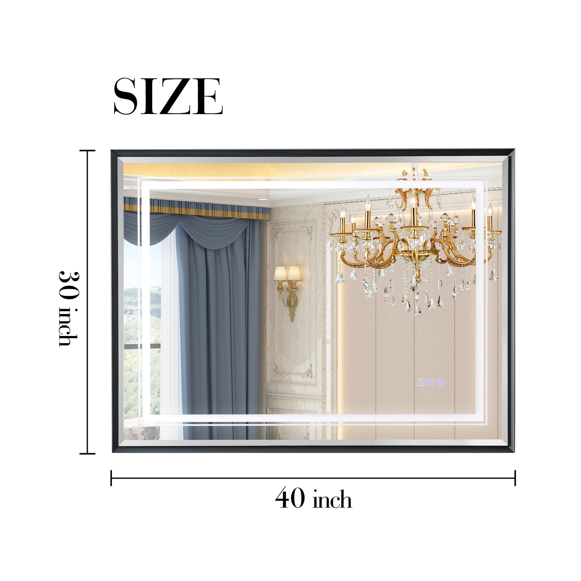 40*30Inch Led Bathroom Beveled Mirror,3000 6000K Gradient Front And Backlit Led Mirror For Bathroom,3Colors Dimmable,Ip54 Enhanced Anti Fog,Hanging Plates Wall Mount Lighted Mirror. Beveled Mirror Grey American Design Aluminium Alloy