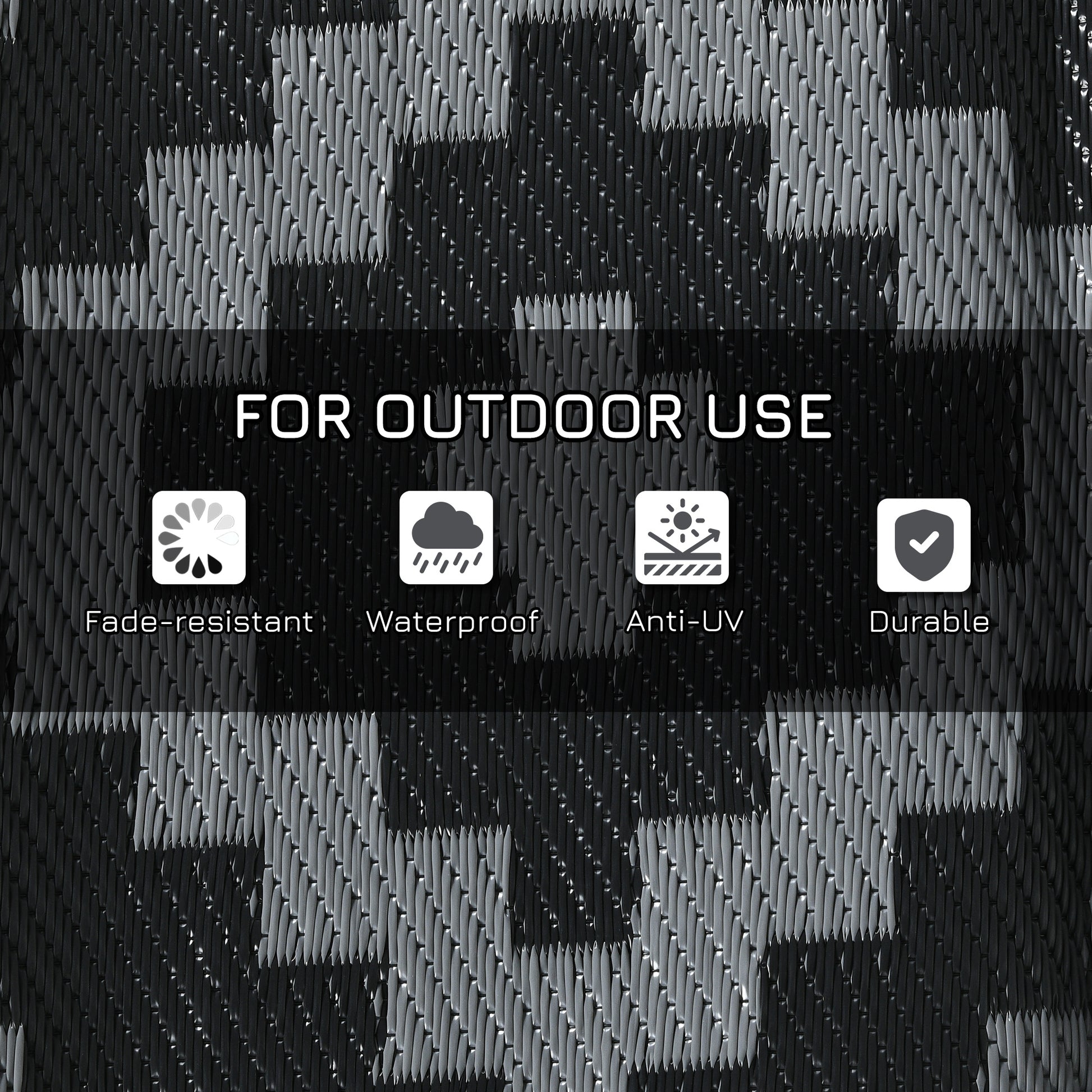Outsunny Reversible Outdoor Rug, 8' X 10' Waterproof Plastic Straw Floor Mat, Portable Rv Camping Carpet With Carry Bag, Large Floor Mat For Backyard, Deck, Picnic, Beach, Black & Gray Geometric Multicolor Polypropylene