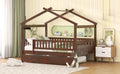 Full Size Wooden House Bed With Twin Size Trundle, Walnut Full Walnut Solid Wood Mdf