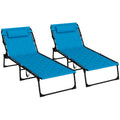 Outsunny Folding Chaise Lounge Set With 5 Level Reclining Back, Outdoor Lounge Tanning Chair With Padded Seat, Side Pocket & Headrest For Beach, Yard, Patio, Sky Blue Blue Steel