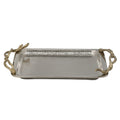 16 Inch Rectangular Decorative Tray, Branch Design Handles, Silver, Gold Silver Aluminium