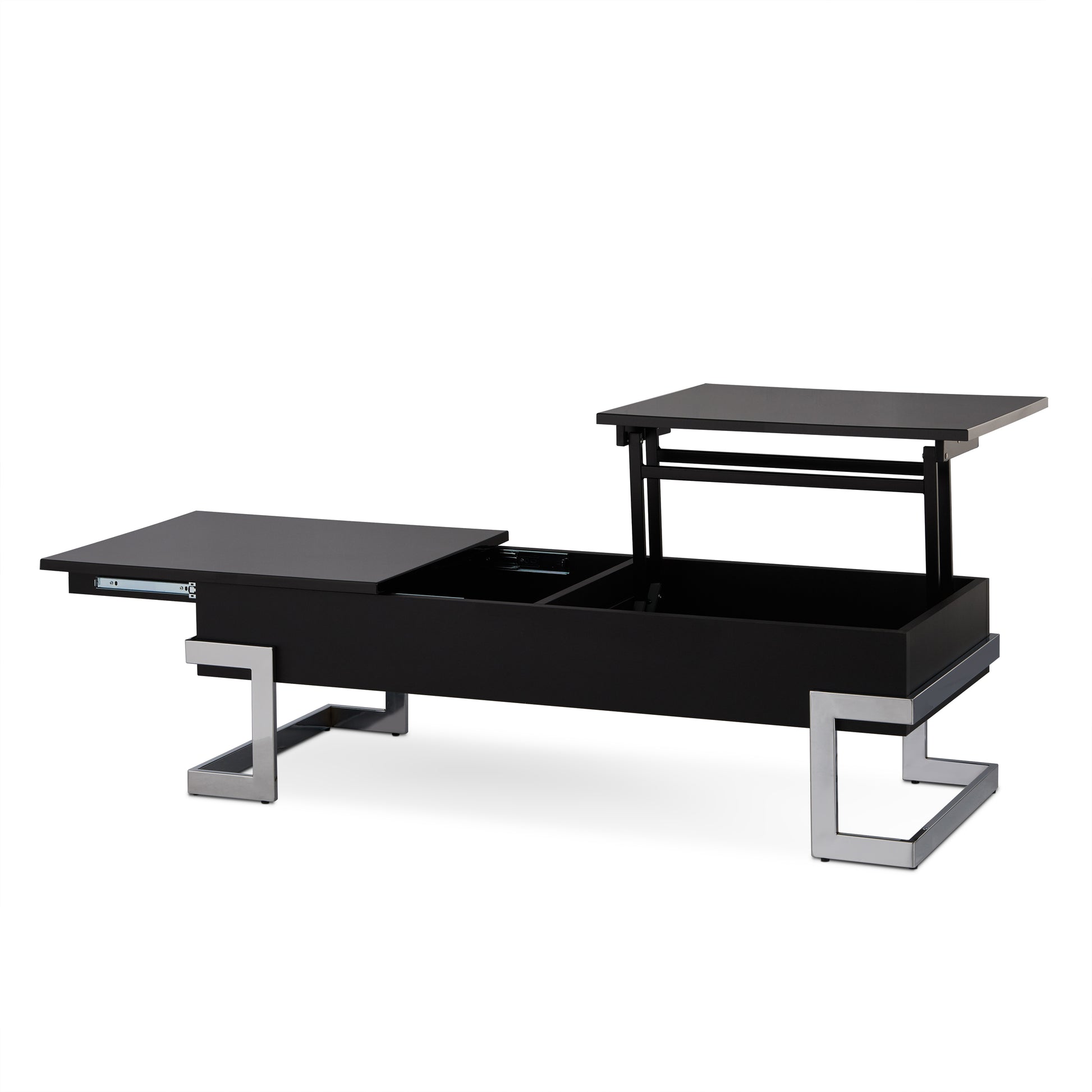 Calmam Black High Gloss & Chrome Finish Coffee Table W Lift Top Black Synthetic Wood
