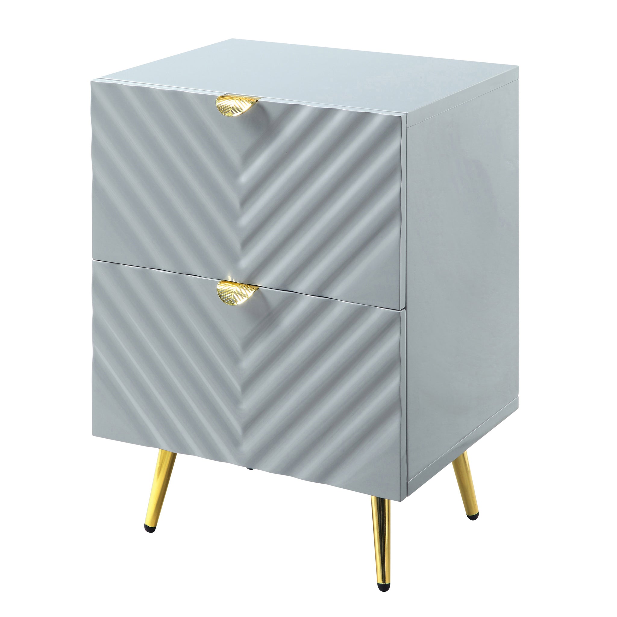 Grey High Gloss 2 Drawer Nightstand Grey 2 Drawers Bedroom Rectangle Glam Drawers Wood Metal