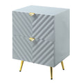 Grey High Gloss 2 Drawer Nightstand Grey 2 Drawers Bedroom Rectangle Glam Drawers Wood Metal