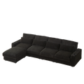 128 Inch Corduroy With Cup Holder Super Large L Shaped Sofa, Movable Footrest, Four Waist Pillows And Four Back Cushion, With Usb Port And T Pyce Port Black Corduroy 4 Seat