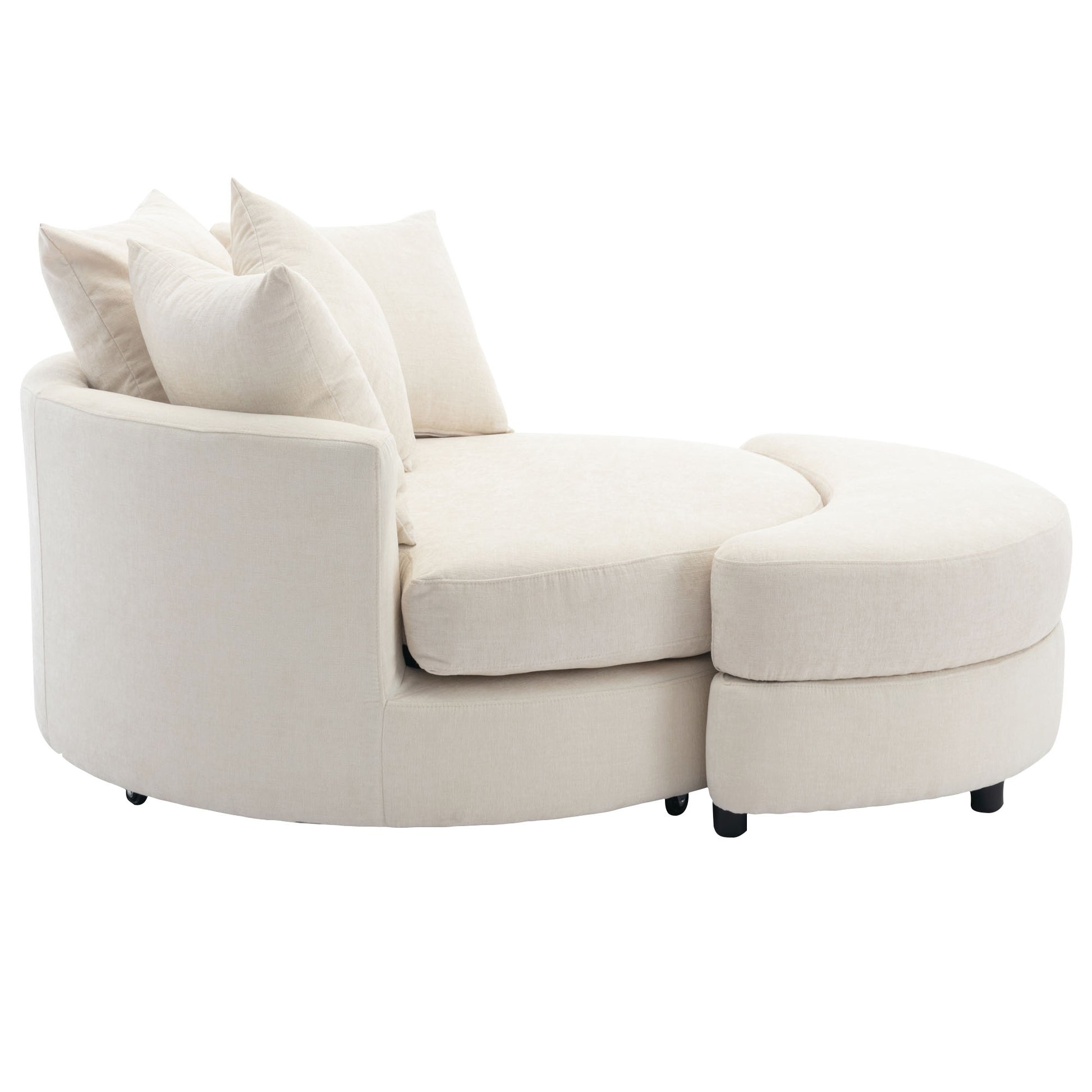 Orisfur. 360 Swivel Accent Barrel Chair With Storage Ottoman & 4 Pillows, Modern Chenille Leisure Chair Round Accent For Living Room, Cream Cream Foam Chenille