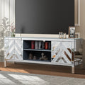 Mirrored Tv Stand For 65 Inch Tv,Sliver Tv Console Table With Open Storage & 2 Storage Cabinets ,M Shape Sparkling Mirror Doors For Living Room 59''W X 25.2''H X 15.7D 1 2 Shelves Mirrored Silver