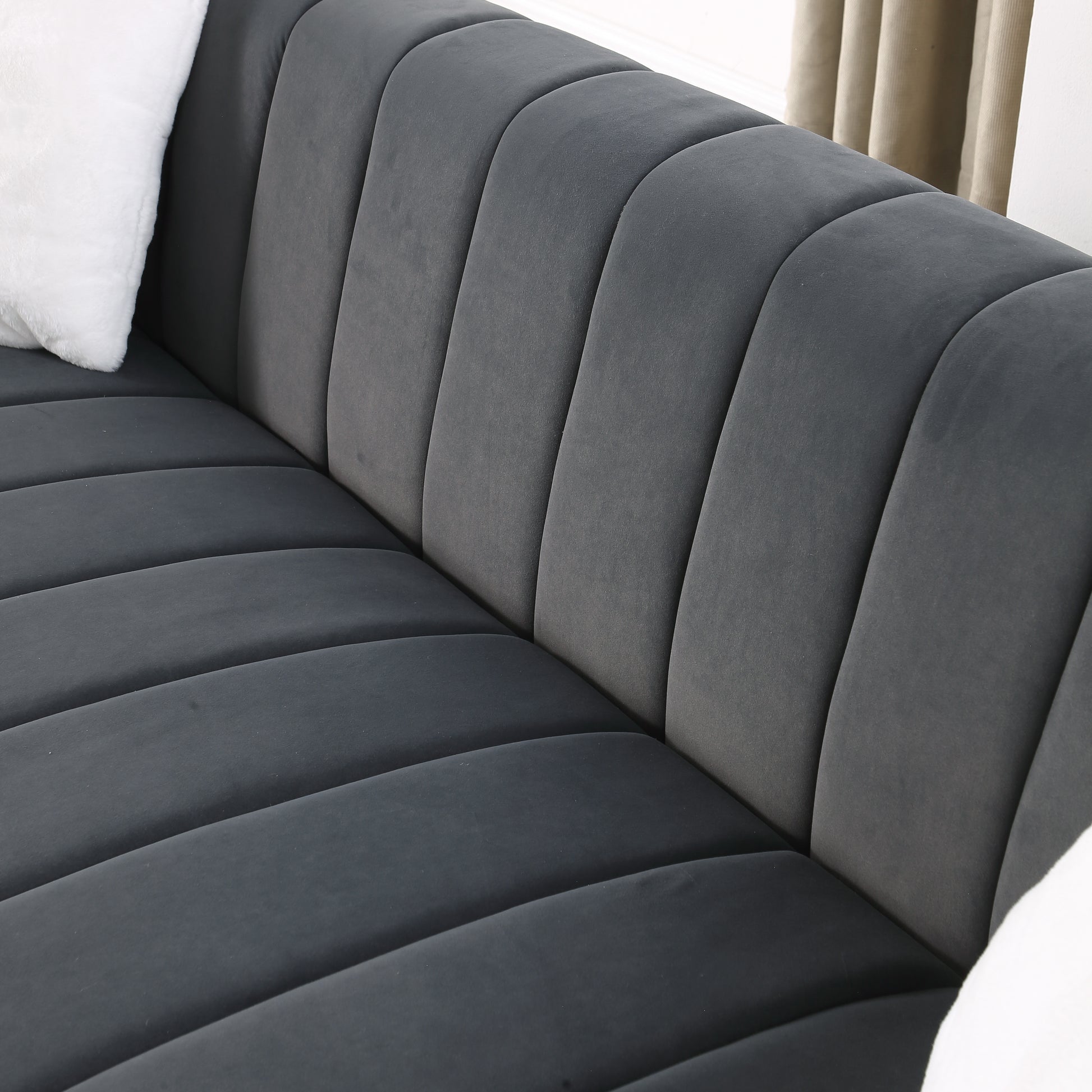 A Modern Channel Sofa Take On A Traditional Chesterfield,Grey Color,3 Seater Grey Velvet 3 Seat