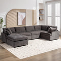 Modern Large U Shape Sectional Sofa, With Removable Ottomans For Living Room 6 Seater Gray Polyester 6 Seat