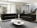 Fx P83 Bk2 Sofa Luxurious Black Velvet Sofa With Gold Legs Modern Chesterfield Design, Tufted Upholstery, 3 Seat Couch For Living Room And Office Black Velvet 3 Seat