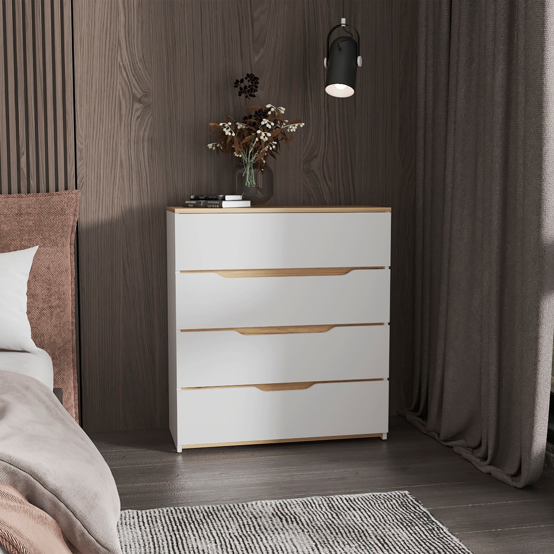 Lynbrook 4 Drawer Dresser White And Light Oak White Particle Board Lynbrook 4 Drawer Dresser White And Light Oak White Particle Board