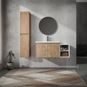 42" Wall Mounted Bathroom Vanity With Sink And Side Cabinet, Soft Close Doors,00112Imox2 0630Imo 0612Gwh Combination Cabinet Kd Packing Imitative Oak Bathroom Modern Plywood Plywood