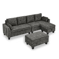 Sectional 3 Seaters Sofa ,Double Sided Multi Functional Footstool, Storage Matnon Slip Leg, Two Pillows, Velvet, Dark Grey Dark Grey Velvet 3 Seat