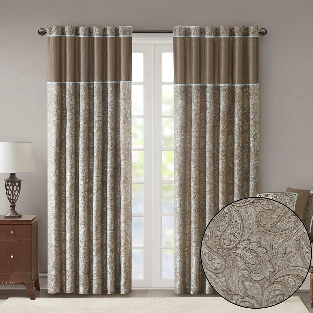 Jacquard Curtain Panel Pair 2 Pcs Window Panels Brown Multi Polyester