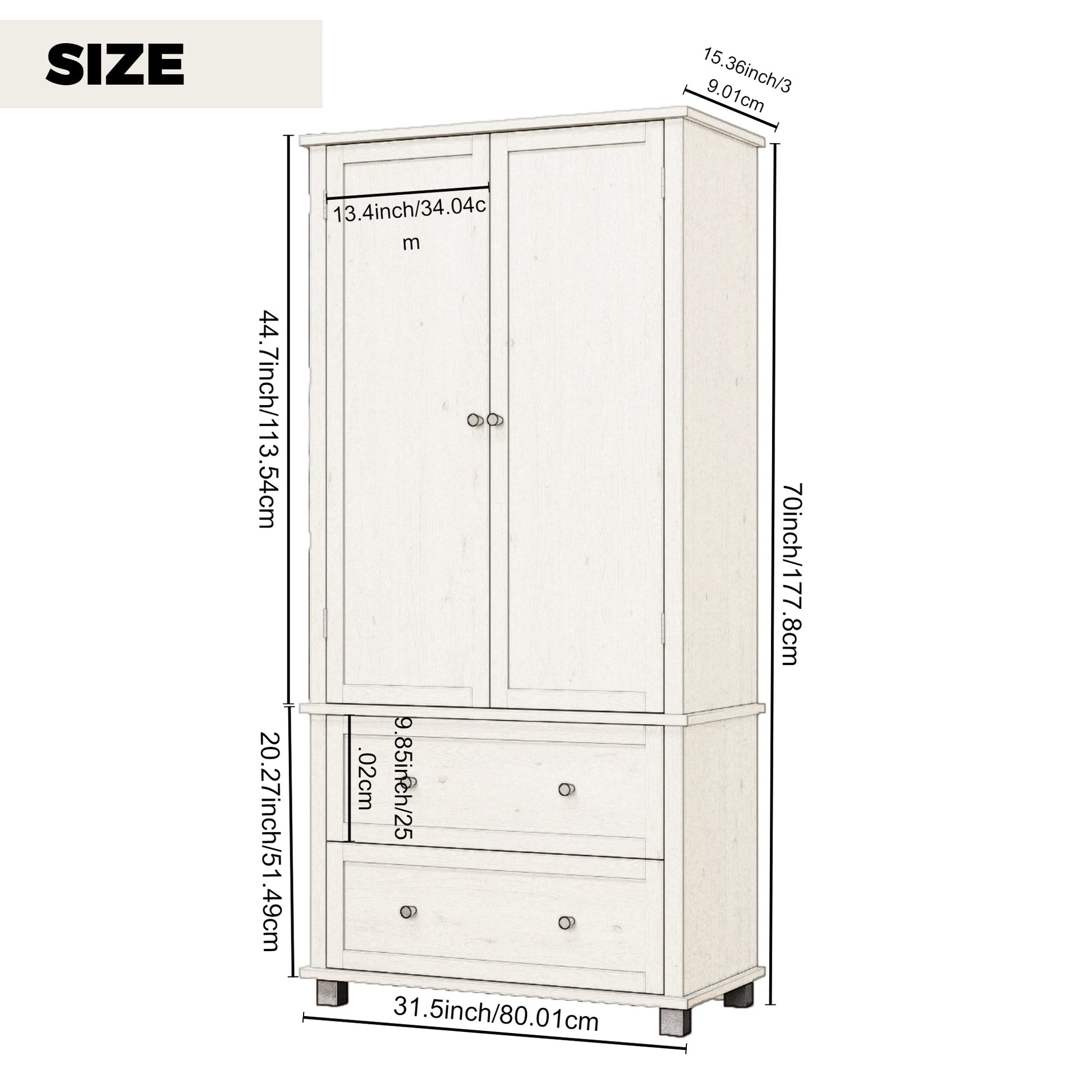 70" Tall Kitchen Pantry Storage Cabinet With 2 Drawers And 3 Shelves, Minimalist Wood Large Storage Cabinet For Kitchen, Dining Room, Living Room, Bathroom Antique White Antique White White Kitchen Minimalist Particle Board