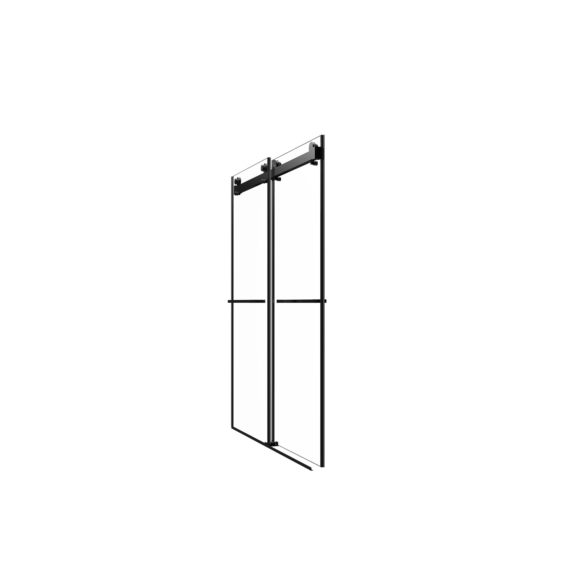 56" 60"W X 76"H Frameless , Double Sliding , 3 8'' 10Mm Clear Tempered Glass Shower Enclosure With Square Rail,Double Side Easy Clean Coat,Matte Black Finished With Buffer Matte Black Bathroom American Design Stainless Steel