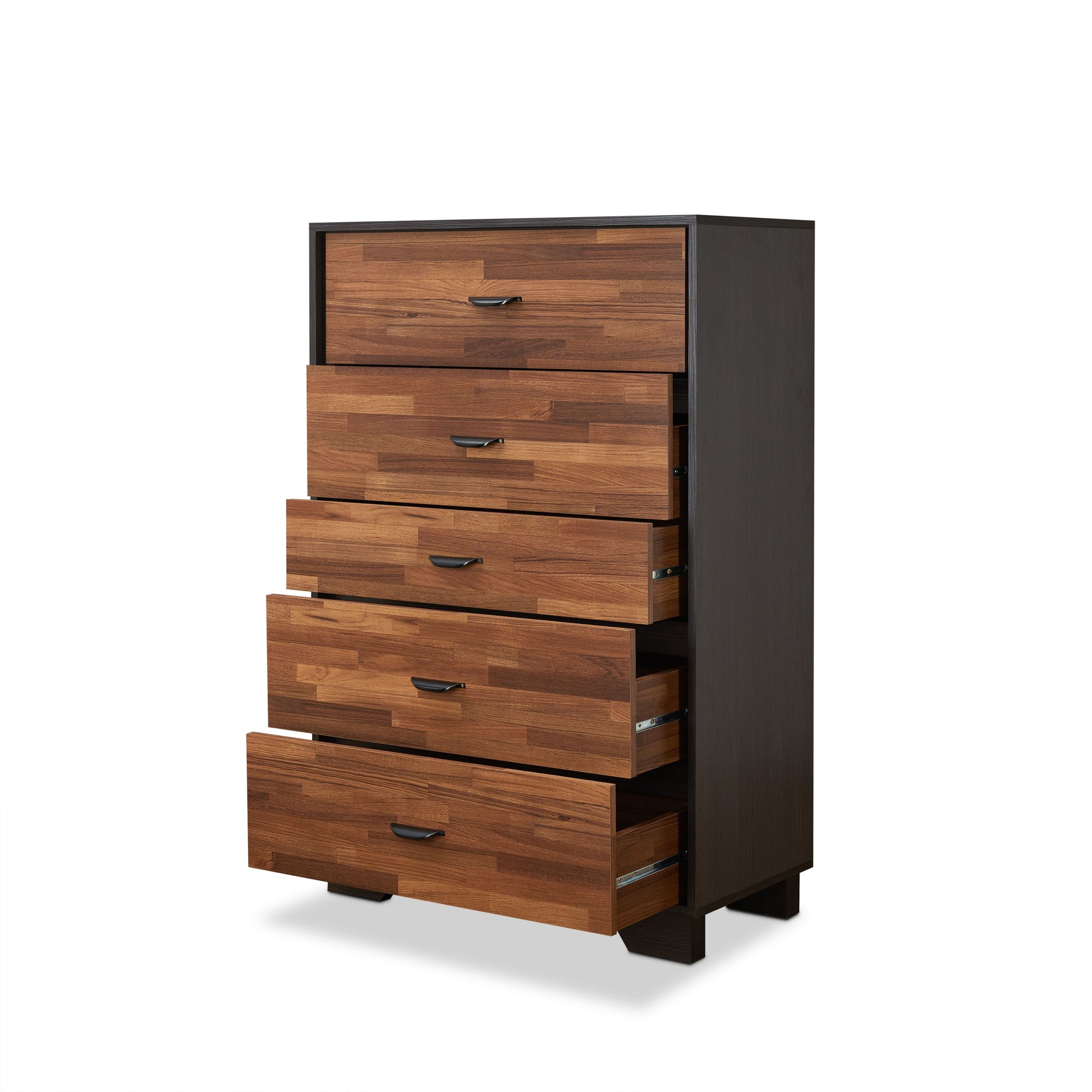 Walnut And Espresso 5 Drawer Chest Walnut Bedroom Contemporary Particle Board Mdf