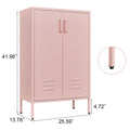 Pink Steel Double Door Cabinet With Handles, With Removable Dividers And Adjustable Height. Suitable For Living Room, Office, Bedroom, Study And Other Places. 3 4 Shelves Pink Metal