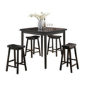 Black 5 Piece Counter Height Set With Saddle Stools Wood Dining Room Rubberwood Square Dining Table With Chair Wood Wood Black Seats 4 36 Inches Farmhouse Square 4 Leg Wood