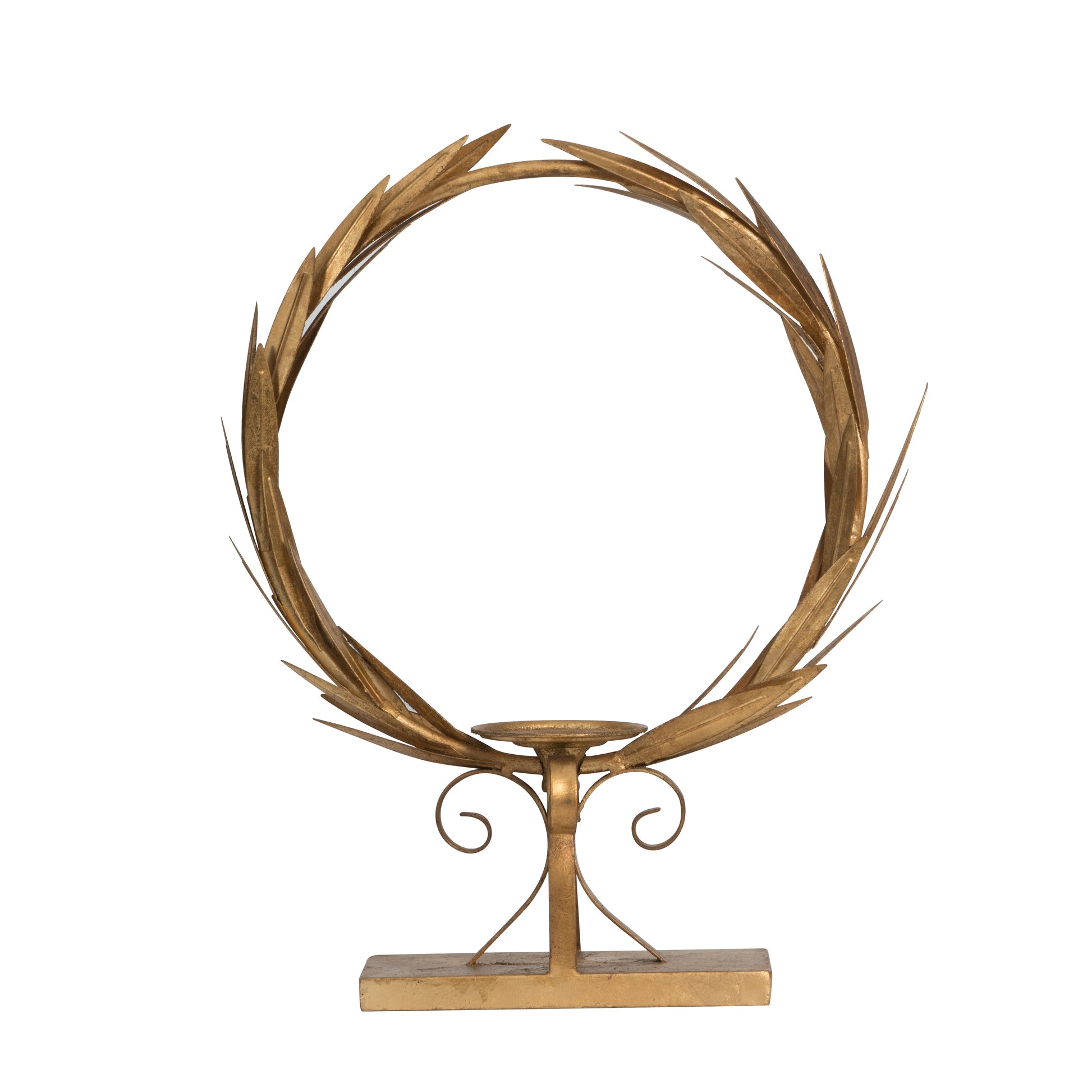 20 Inch Luxury Accent Candle Holder, Laurel Wreath, Metal Frame Gold Finish Gold Iron