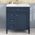 30'' Bathroom Vanity With Top Sink, Modern Bathroom Storage Cabinet With 2 Drawers And A Tip Out Drawer, Single Sink Bathroom Vanity 3 Blue 1 Soft Close Doors Bathroom Freestanding Mdf Painted